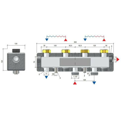 Modulverteilergruppe 2 x gemischte Pumpengruppe mit Wilo Para 25/6 + ESBE ARA 661