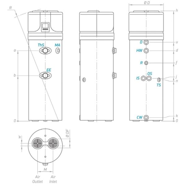 Tesy AquaThermica HPWH 4.11 FS 260 U 02 S Wärmepumpe 260 Liter | Wärmetauscher R290 Heizstab 1.5 kW
